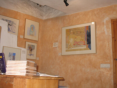 Photo of people visiting the art exhibition in my studio of original watercolour paintings by Klaus Hinkel