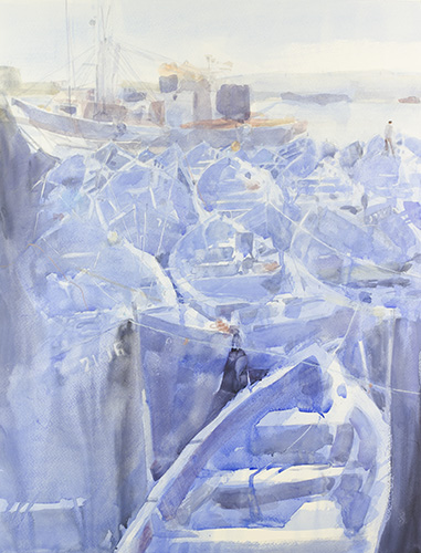 Giclée from watercolour painting Blue Harbor by Klaus Hinkel