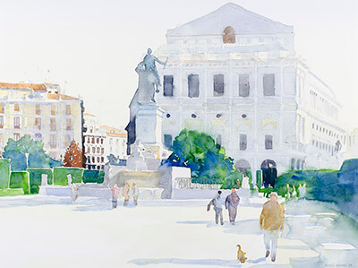 Watercolour painting Opera de Madrid