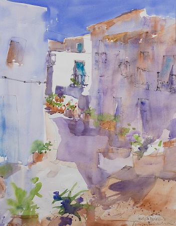 Giclée from watercolour painting Calle Alta, Frigiliana by Klaus Hinkel