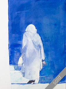 Watercolour painting Back from shopping